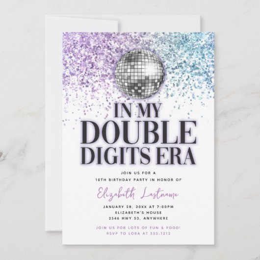 Invitation Parties scintillant branchée Disco Double chiffres (Devant)