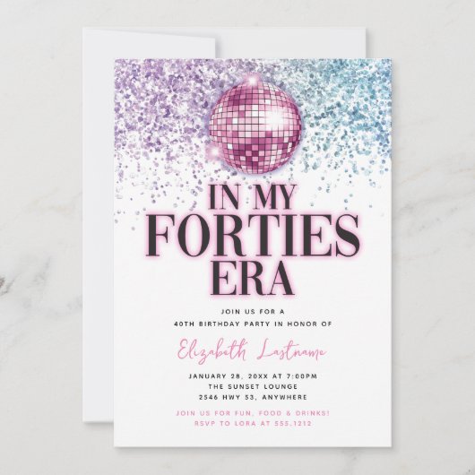 Invitation Parties scintillant branchée Disco Quarties Era 40 (Devant)