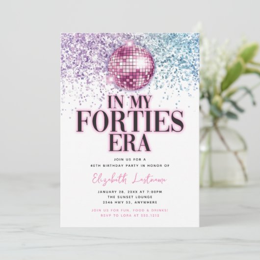 Invitation Parties scintillant branchée Disco Quarties Era 40 (Debout devant)