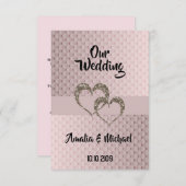 Invitation Parties scintillant brillant paillette deux coeurs (Devant / Derrière)