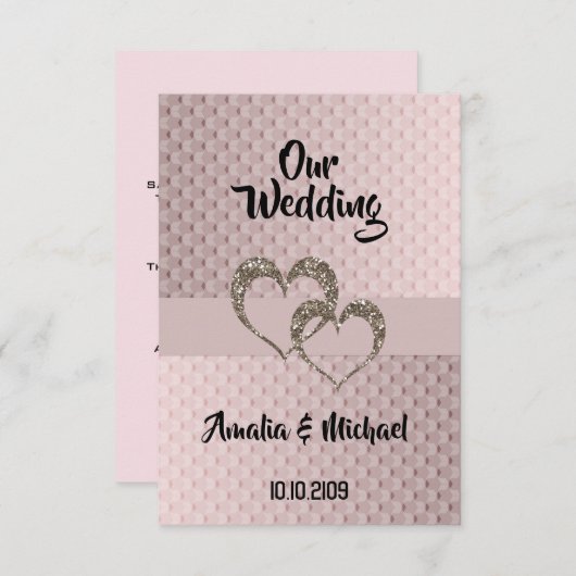 Invitation Parties scintillant brillant paillette deux coeurs (Devant / Derrière)