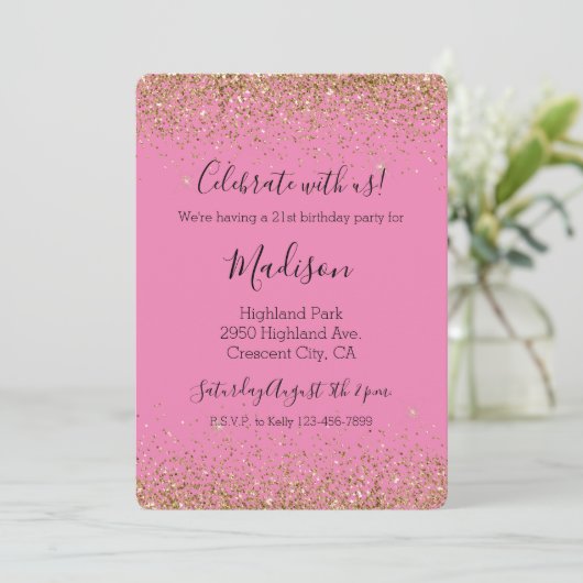 Invitation Parties scintillant brillante brillante rose or (Debout devant)