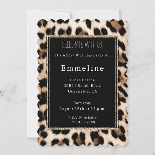 Invitation Parties scintillant Brown crémeuse en or Léopard N (Devant)