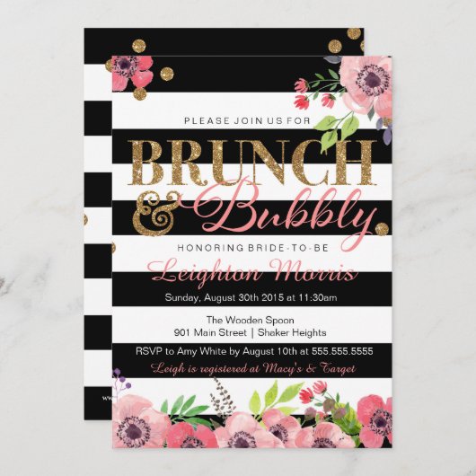 Invitation Parties scintillant Brunch & Bubbly Fête des marié (Devant / Derrière)