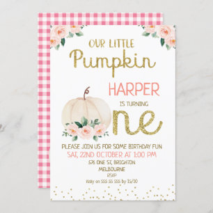 Invitation Parties scintillant Calligraphie Citrouille 1er an