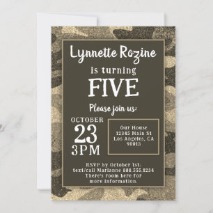 Invitation Parties scintillant Camouflage de la famille milit