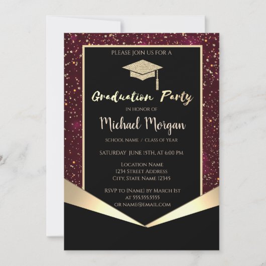 Invitation Parties scintillant Casquette, Confetti Bourgogne (Devant)