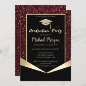 Invitation Parties scintillant Casquette, Confetti Bourgogne (Devant / Derrière)