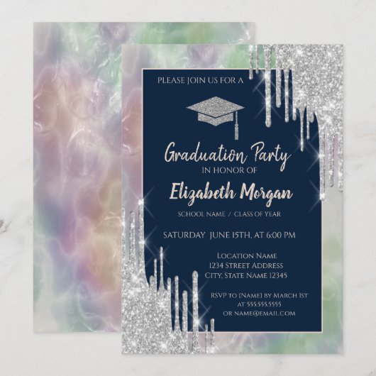 Invitation Parties scintillant Casquette, Éclats d'argent, Ho (Devant / Derrière)