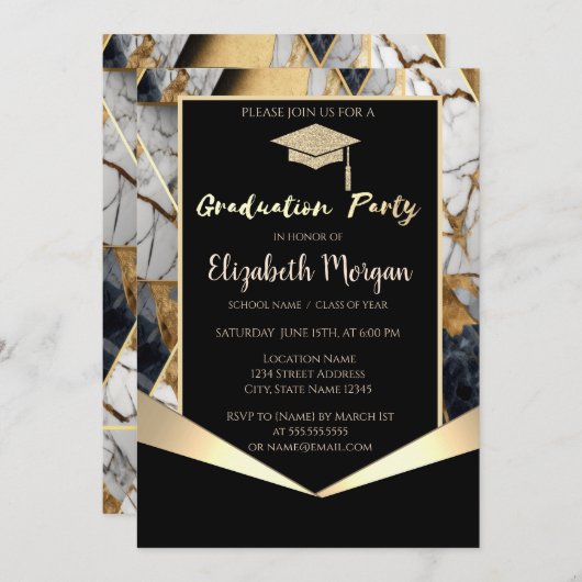 Invitation Parties scintillant Casquette, Graduation en marbr (Devant / Derrière)