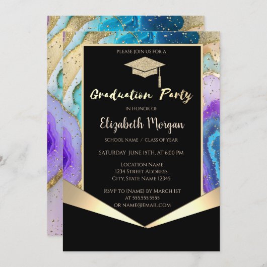 Invitation Parties scintillant Casquette, Marbre coloré Gradu (Devant / Derrière)