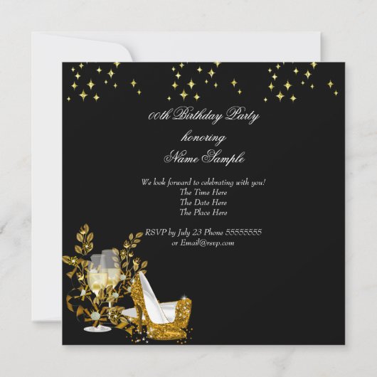Invitation Parties scintillant Champagne d'or talons hauts An (Dos)