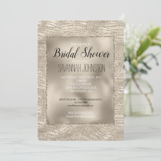 Invitation Parties scintillant Champagne d'or Zebra Imprimer  (Debout devant)