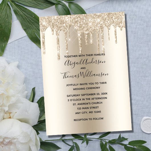 Invitation Parties scintillant Champagne Drip Mariage élégant