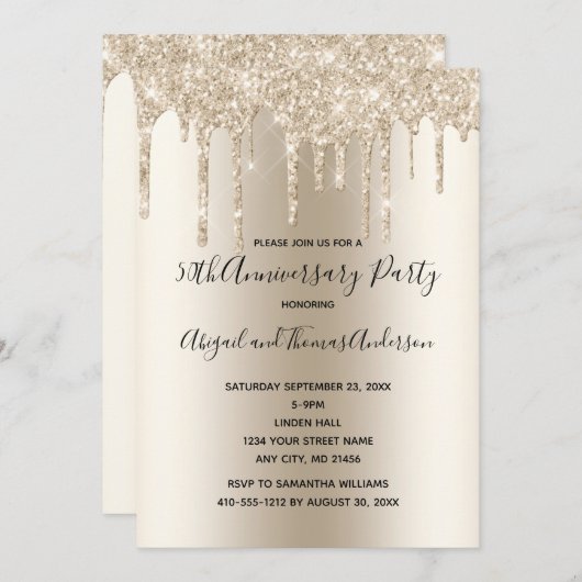 Invitation Parties scintillant Champagne Drives Mariage Anniv (Devant / Derrière)