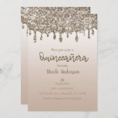 Invitation Parties scintillant Champagne Gold Drip Glam Quinc (Devant / Derrière)