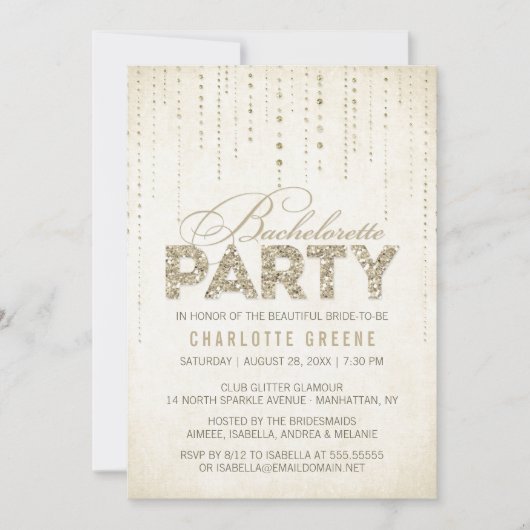 Invitation Parties scintillant Champagne Gold Look Bacheloret (Devant)