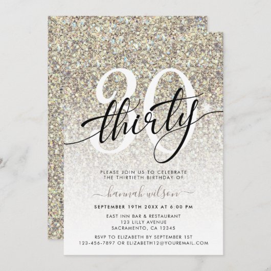 Invitation Parties scintillant Champagne Jaune 30e fête d'ann (Devant / Derrière)