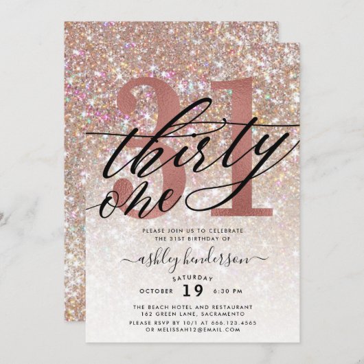 Invitation Parties scintillant Champagne moderne 31ème annive (Devant / Derrière)