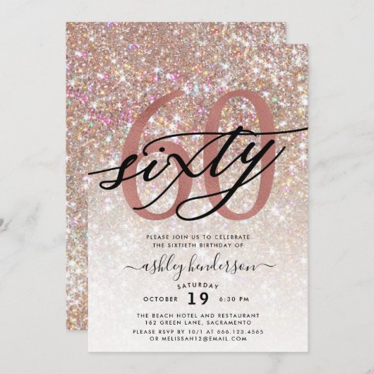 Invitation Parties scintillant Champagne moderne 60e annivers (Devant / Derrière)