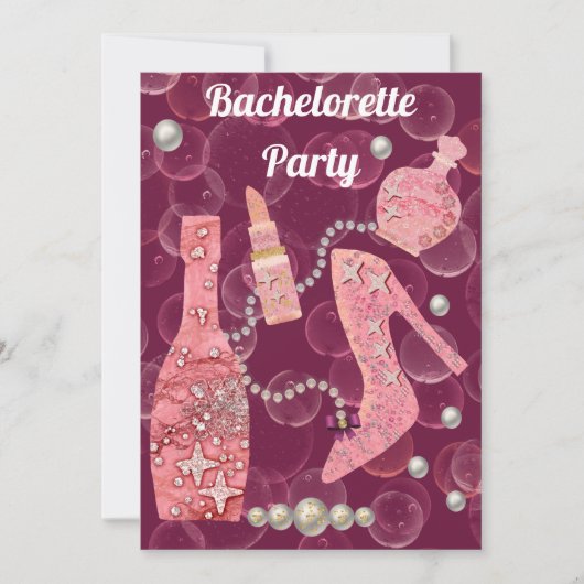 Invitation Parties scintillant Champagne & Perles Bachelorett (Devant)