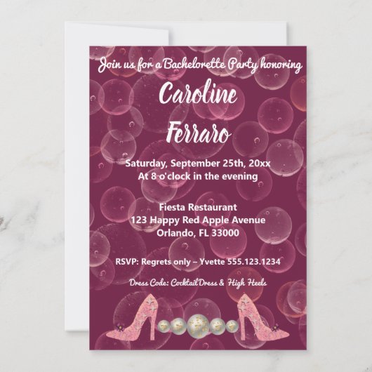 Invitation Parties scintillant Champagne & Perles Bachelorett (Dos)