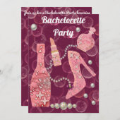 Invitation Parties scintillant Champagne & Perles Bachelorett (Devant / Derrière)