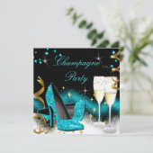 Invitation Parties scintillant Champagne  Turquoise Bleu Haut (Debout devant)