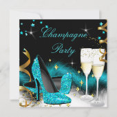 Invitation Parties scintillant Champagne  Turquoise Bleu Haut (Devant)