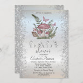 Invitation Parties scintillant Champignons Papillons Baby sho (Devant / Derrière)