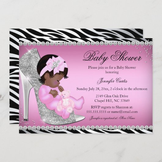 Invitation Parties scintillant Chaussure et bébé fille Baby s (Devant / Derrière)