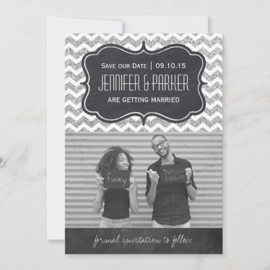 Invitation Parties scintillant Chevron Enregistrer la date Ca (Devant)