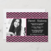 Invitation Parties scintillant Chevron Sweet 16 Black Pink Fa (Devant)