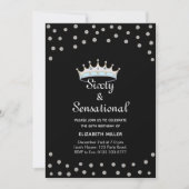 Invitation Parties scintillant chic Couronne diamant sur Noir (Devant)
