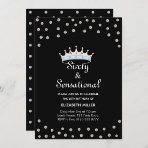Invitation Parties scintillant chic Couronne diamant sur Noir