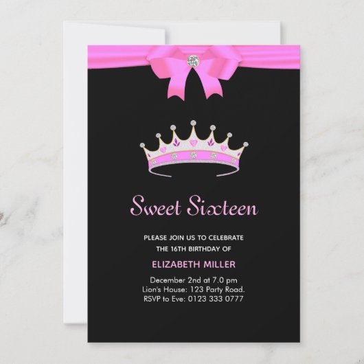 Invitation Parties scintillant chic Diamond Crown Sweet sixte (Devant)