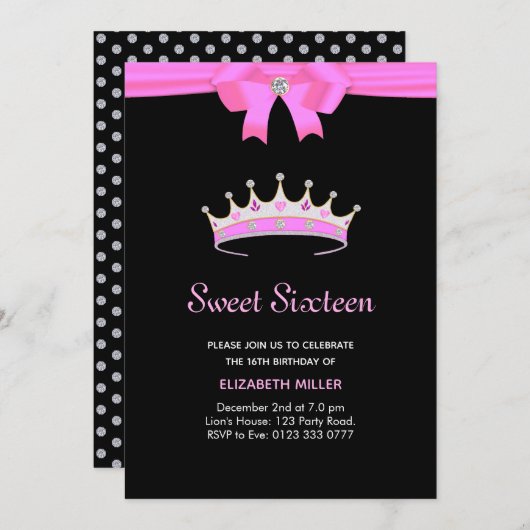 Invitation Parties scintillant chic Diamond Crown Sweet sixte (Devant / Derrière)