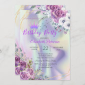 Invitation Parties scintillant Chic Fleurs Tiara Holographiqu (Devant / Derrière)