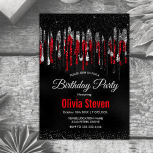 Invitation Parties scintillant chic noir et rouge et argent g