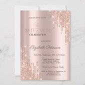 Invitation Parties scintillant chic Rose Bat mitzvah or  (Devant)