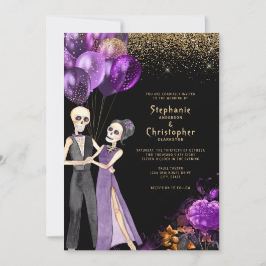 Invitation Parties scintillant chic squelette Halloween Maria (Devant)