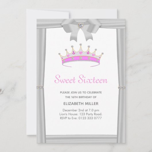 Invitation Parties scintillant chic Sweet sixteen de couronne (Devant)