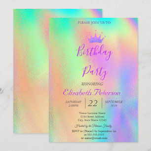 Invitation Parties scintillant Chic Tiara Arc-en-ciel Hologra