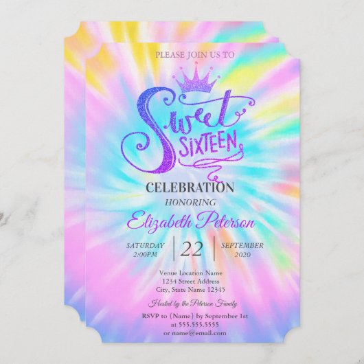 Invitation Parties scintillant chic Tiara Cravate Dey Sweet 1 (Devant / Derrière)