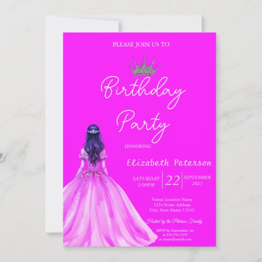 Invitation Parties scintillant Chic Tiara Robe fille Neon ros (Devant)