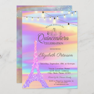 Invitation Parties scintillant Chic Tour Eiffel Holographique