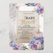 Invitation Parties scintillant chic Violet Citrouille Fleurs  (Devant / Derrière)