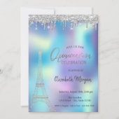 Invitation Parties scintillant chute tour Eiffel Holographiqu (Devant)