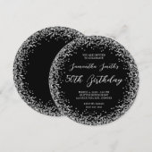Invitation Parties scintillant circulaire en argent Noir 50e  (Devant / Derrière)