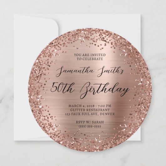 Invitation Parties scintillant circulaire Rose Gold Foil 50e (Devant)